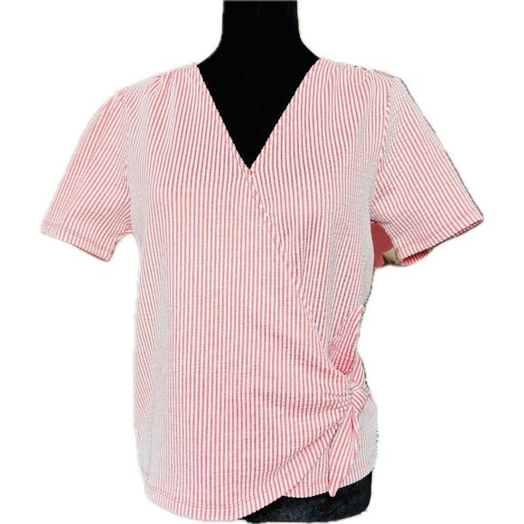 Michael Kors Tops - MICHAEL MICHAEL KORS Womens White Tie Snap Button Closure Short Sleeve Top Small